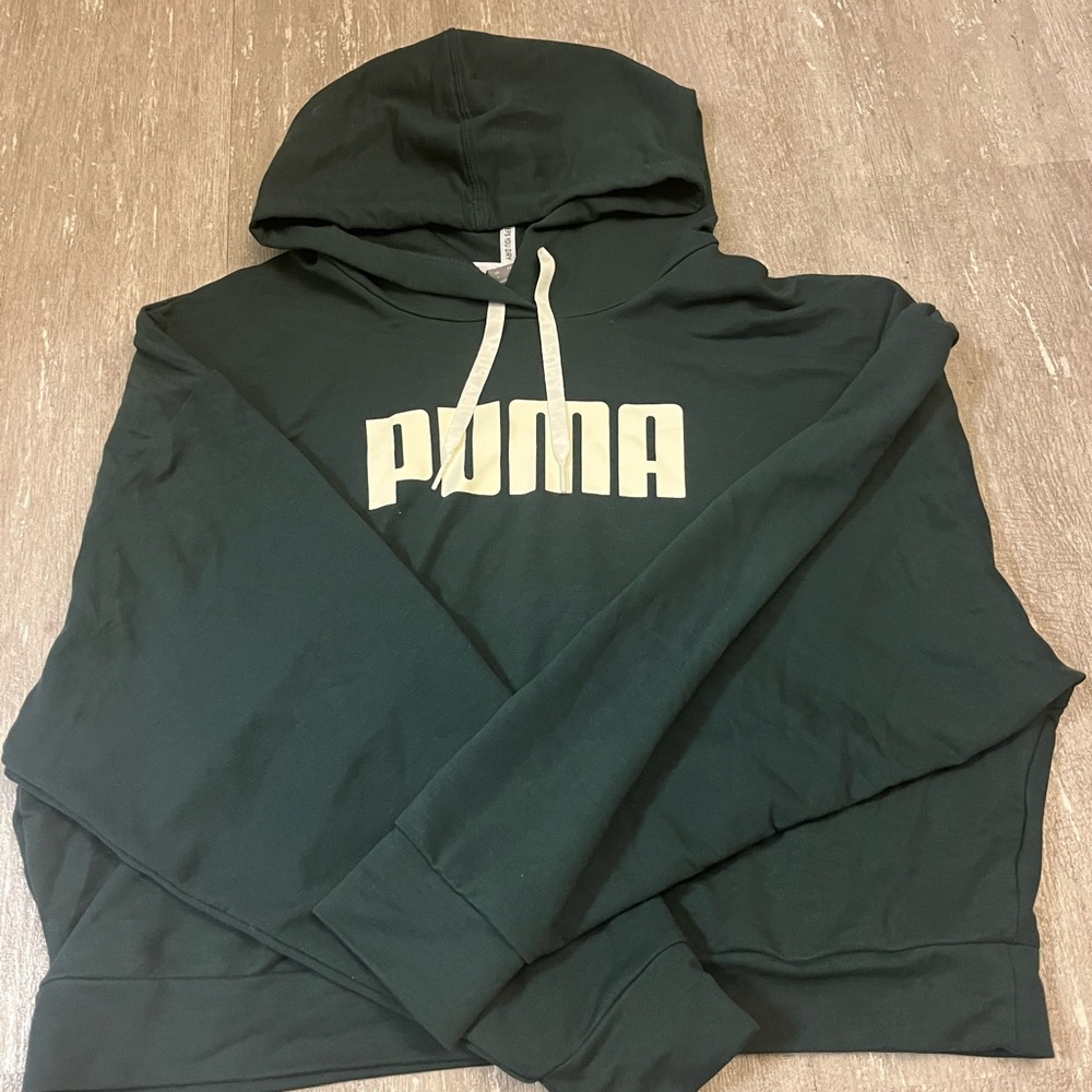 Puma Womens Dark Green Hoodie Slightly Cropped